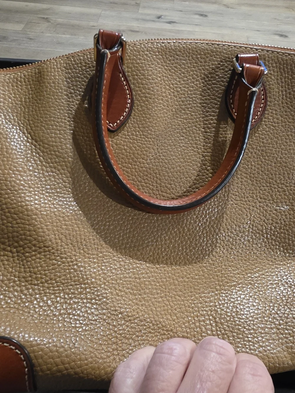 Dooney & Bourke Tan Pebbled Leather Satchel - Brown Trim - Picture 6 of 10